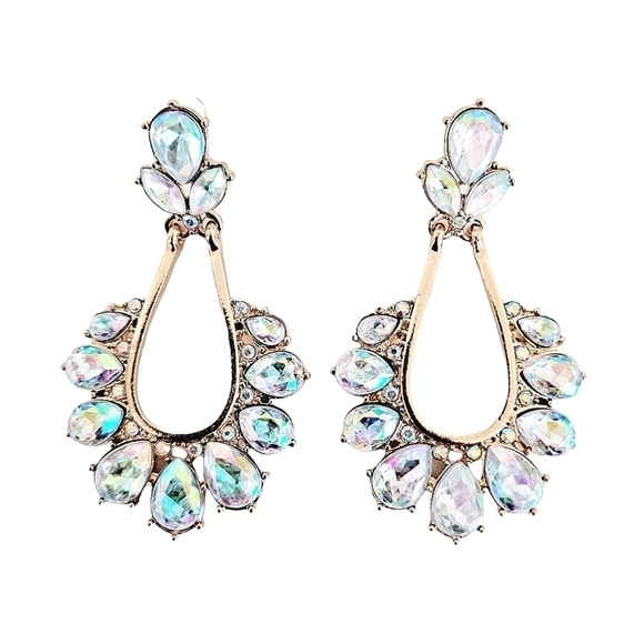 Rhinestone & gold earrings crystal wedding formal dangle wedding party 💖2/$30 - Picture 5 of 14
